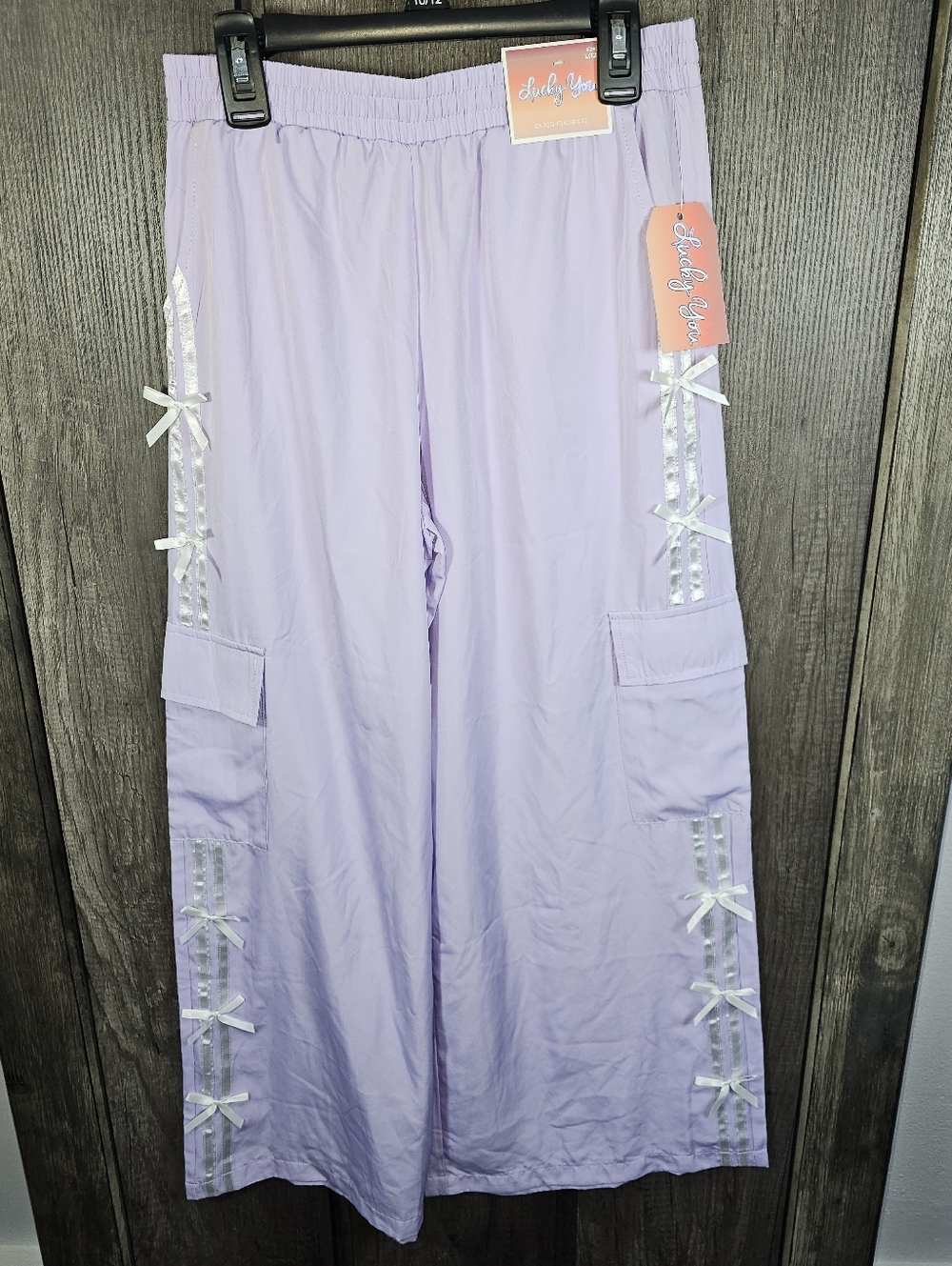 Lucky Brand Lilac Cargo Wide-Leg Pants with Ribbon Accents